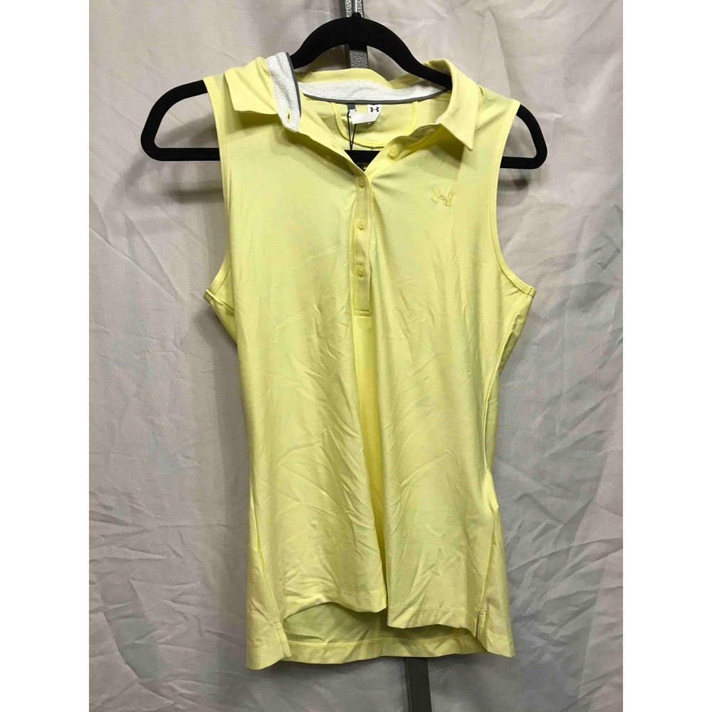 Under Armour Women's Sleeveless Golf Polo Shirt Yellow Heatgear Size Small